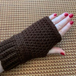 Adult size fingerless glove pair: Chocolate Brown. Handmade.